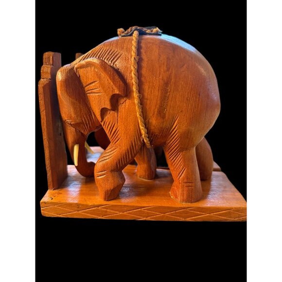 VINTAGE Artisan Carved WOOD Elephant Bookends - Picture 6 of 16